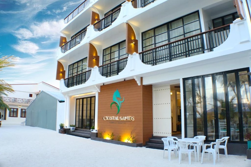 Crystal Sands hotel facade and entrance in Maafushi