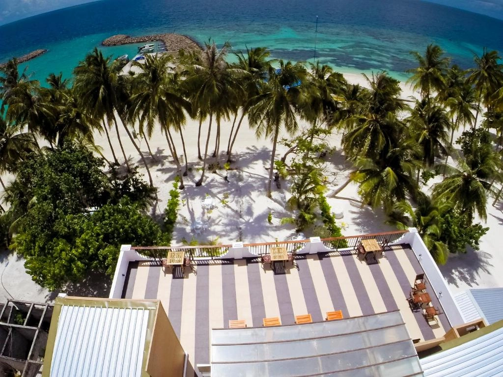 Aerial view of Crystal Sands beachfront in Maafushi